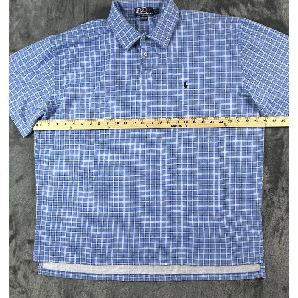 VTG Polo by Ralph Lauren Polo Shirt Pullover Mens XXL Blue Plaid 100% Cotton